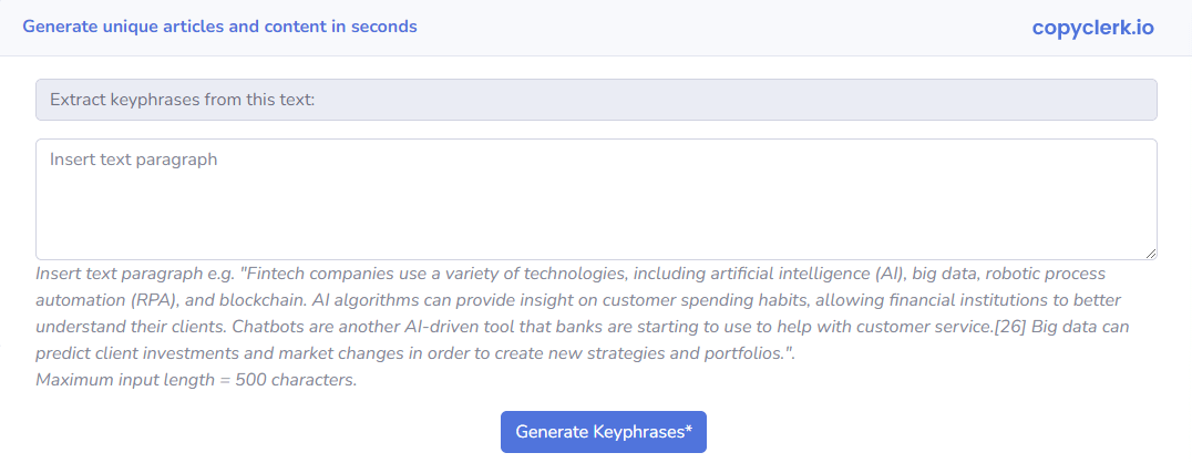 AI Keyphrase Generator Screenshot