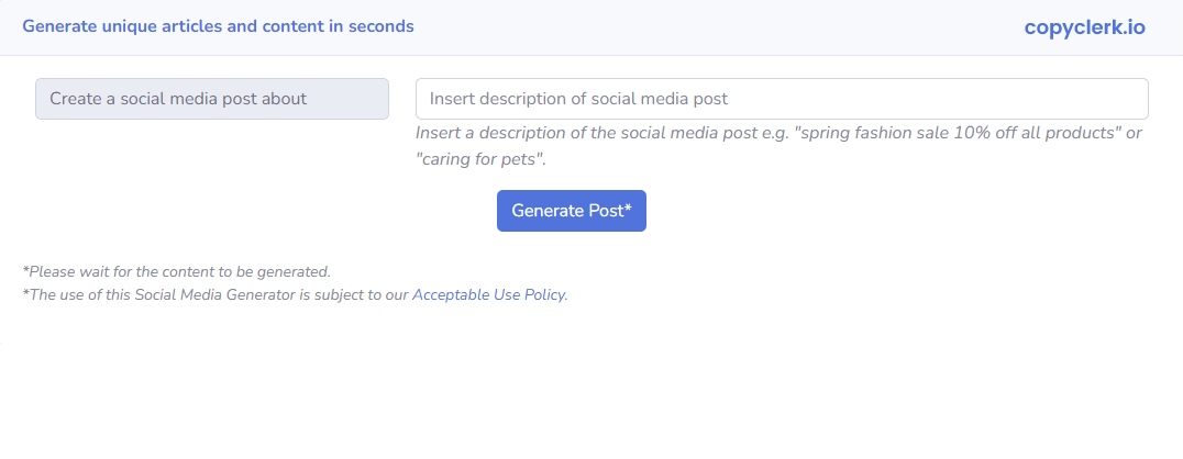 AI Social Media Post Generator Screenshot
